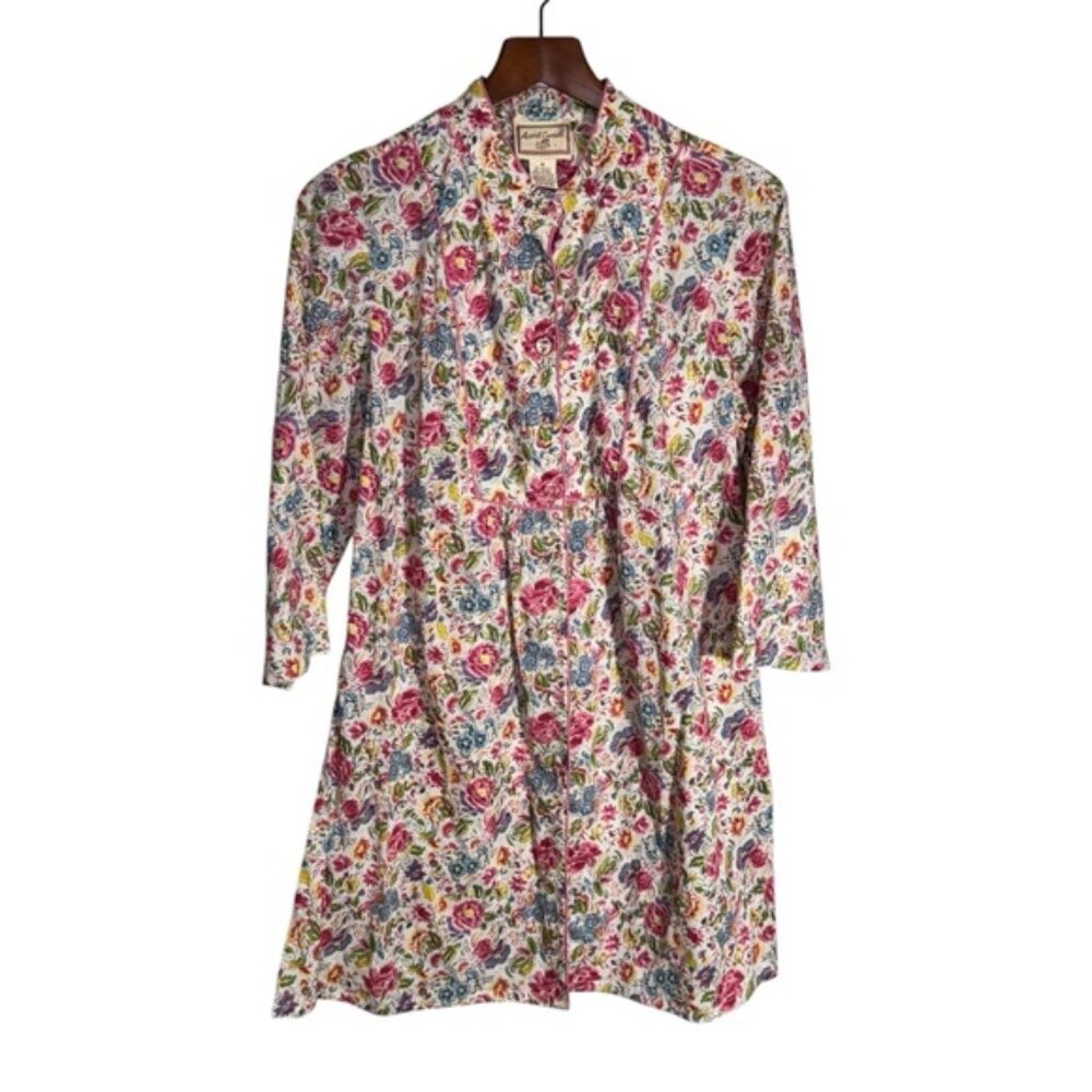 April Cornell Floral Button Down Mini Shirt Dress Sz Medium Prairie 100% Cotton